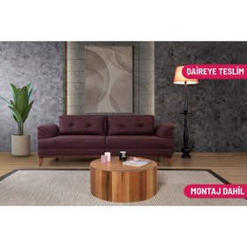 Resim Perla Sofa Madrid Üçlü Yataklı Kanepe Koyu Bordo Kazayağı 