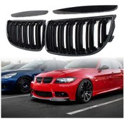 Resim Bmw E90 2005-2008 Çift Tırnak Ön Panjur Izgara Böbrek Seti Parlak 
