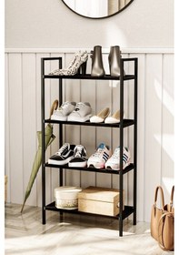 Resim Ayakkabılık Metal Ayakkabılık Ahşap Ayakkabılık Dekoratif 4katlı Kumaşlı Mobilya Çok Amaçlı Raf Siyah 