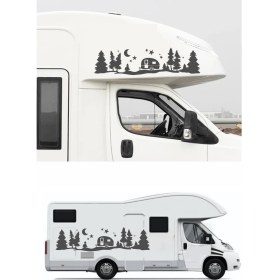 Resim Sticker Usta Kamp Karavan Gece Doğa Orman Sticker Araba Oto Karavan Etiket 02160 