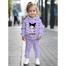 Resim 2 adet Kız for kuromi Sweetheart Mor Kalp Temalı Dijital Baskı Tasarımı, Kapüşonlu Sweatshirt Takımı Joggers ile, Çocuk Giyimine Uygun. Rahat Kumaştan Yapılmış, Sonbahar ve Kış İçin Mükemmel, Günlük Spor Giyim Kombinasyonu, Dış Mekan Kullanımı İçin İdeal, Dış Mekan İçin Mükemmel 