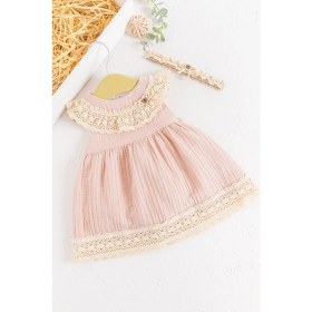 Resim Babymod Güpür Yakalı Bandanalı Yazlık Müslin Bebek Elbise 