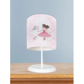 Resim Bebek ve Çocuk Odası Balerin Kız ve Kedi Desenli Motifli Abajur 