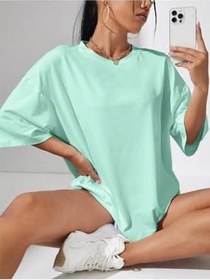 Resim Unisex Kadın/Erkek Düz Renkli Özel Baskılı Oversize Pamuk Penye Bisiklet Yaka T-Shirt 