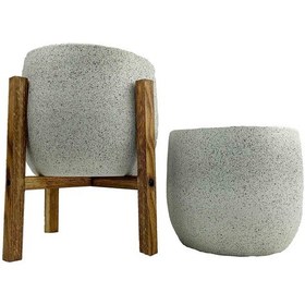 Resim Beyaz Granit Toprak Saksılık Çiçeklik İkili Set Ayaksız - 4 Ayaklı - 19 CM 