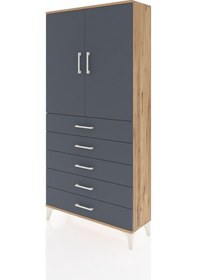Resim Arges Dolap Tek Raflı 5 Çekmeceli Tek Askılı 88x30x182 Çam-an... Çam 
