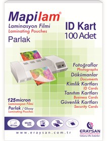 Resim MAPİLAM 125 MİCRON PARLAK LAMİNASYON FİLMİ (ID KART) (65X95) 100 LÜ 