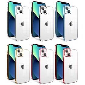 Resim Talazan Apple iPhone 13 Uyumlu Kamera Korumalı Renkli Çerçeveli Garaj Kılıf-gümüş Gümüş 