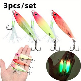 Resim 3 adet Karanlıkta Parlayan Jig Balıkçılık Yemleri Seti - Yavaş Batan Metal Jig Çift saç tokası ile, 7g-30g - Mackerel, Bass, Deniz Balıkçılığı ve Sahil Atış için İdeal - İthal En İyi Satıcı, Balıkçılık Aksesuarı 