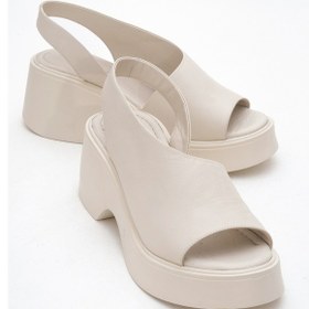 Resim Luvi Shoes Roy Ekru Cilt Hakiki Deri Kadın Dolgu Topuklu Sandalet Ekru 