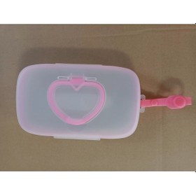 Resim Hangfox Portatif Bebek Islak Mendil Kutusu - Kalp Desenli Seyahatli Depolama Kutusu, El Yüz Temizliği İçin, Güvenli Malzeme Beyaz+pembe 