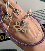 Resim 925 Ayar Gümüş Lotus Çiçeği Ametist Taşlı Set 