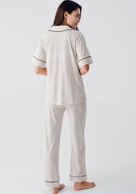 Resim Bebe Yaka Düğmeli Kısa Kollu Esnek Pamuklu Pijama Takım 17201 - Gri / XL 