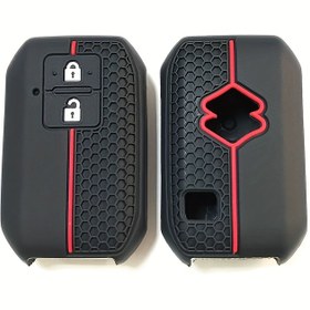 Resim Kırmızı Vurgularla Suzuki Jimny, Swift, Vitara için Siyah Silikon Araba Anahtar Kılıfı - Petek Desenli Uzaktan Kumanda Koruyucu Kabuk, Dayanıklı ve Şık Tasarım, Uzaktan Kumanda Kapağı | Petek Dokusu | Dayanıklı Kapak 