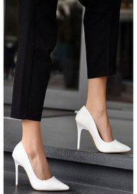 Resim Hkursat Ns085 Beyaz Cilt Stiletto Kadın Ayakkabı Beyaz 