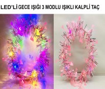 Resim Nessiworld Kalp Püsküllü Gece Parıltısı 3 Modlu LED&amp;#39;li Işıklı Taç Pembe Renk 