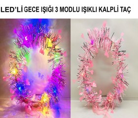 Resim Nessiworld Kalp Püsküllü Gece Parıltısı 3 Modlu LED&amp;#39;li Işıklı Taç Pembe Renk 