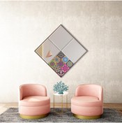 Resim bluecape Positano 62x62 cm Doğal Ağaç Çerçeve Antik Limra Taşlı Bizoteli Salon Dresuar Konsol Ofis Butik Ayna 