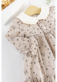 Resim Babymod Çiçek Desenli Bebe Yakalı Keten Kız Bebek Elbise 001 