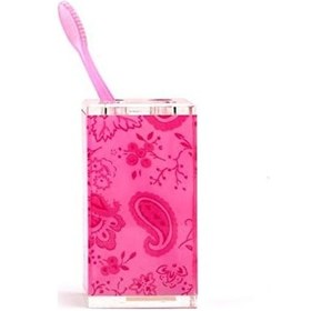 Resim Diş Fırçalık Pembe Çiçekli Kumaş Desenli Akrilik Siyah 