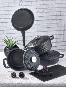 Resim Taç Carabella Döküm 7 Parça Tencere Seti Siyah 