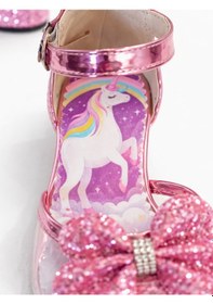 Resim Unicorn Simli Abiye Kız Çocuk Yarım Topuk Ayakkabı Pembe 