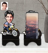 Resim Bk Gift Kişiye Özel Erkek Motorcu Karikatürlü Ahşap Biblo Telefon Standı-1 