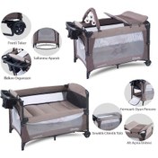 Resim Sleep Side Play Anne Yanı Park Yatak Sallanır Cibinlikli Oyun Parkı Beşik 70x110 Cm Yataksız Kahverengi 