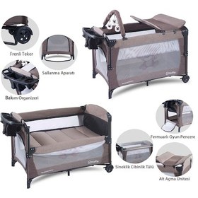 Resim Sleep Side Play Anne Yanı Park Yatak Sallanır Cibinlikli Oyun Parkı Beşik 70x110 Cm Yataksız Kahverengi 