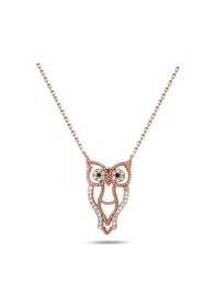 Resim Brezza Lusso Jewelry Zirkon Taşlı Baykuş Kadın Gümüş Kolye 45 CM 