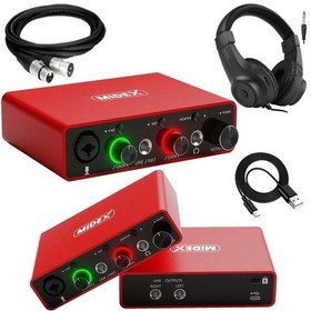 Resim Midex Glx 700rd H Üst Segment Usb Stüdyo Ses Kartı 2 Giriş 2 Çıkış 24bit/192khz Kulaklık Ve Kablo Dahil 