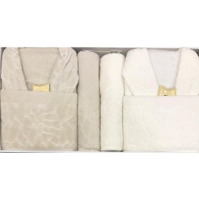 Resim Durul Antik Kısmi Kadife Pamuklu 8 Parça Aile Bornoz Seti Bej 