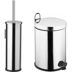 Resim MCK Plus 5 Litre Paslanmaz 2'li Banyo Seti Pedallı Çöp Kovası Wc Klozet Tuvalet Fırça Seti Banyo 