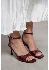 Resim Giamgia Store Kadın Bordo Bilekten Bağlamalı Küt Burun İnce Topuklu Stiletto Abiye Ayakkabı-2344 