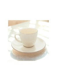 Resim Platin Yaldızlı Krem 2 Kişilik Porselen Kahve Fincan Takımı Gümüş 
