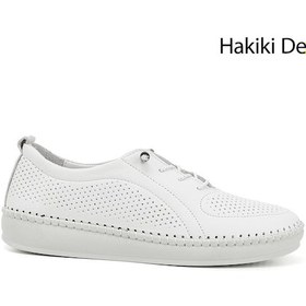 Resim Gönderi R Beyaz Lastik Bağcıklı Hakiki Deri Comfort Ayakkabı Beyaz 