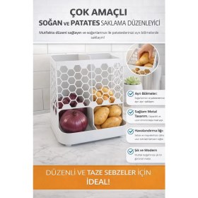 Resim Plasfire Çok Amaçlı Soğan ve Patates Saklama Düzenleyici | Bölmeli, Havalandırmalı Mutfak Organizeri 