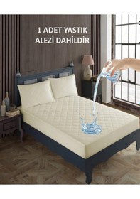 Resim Tek Kişilik Alez Seti %100 Pamuk Kapitone Su Sıvı Geçirmez Yatak Yastık Alezi Yatak Yastık Koruyucu Bej 