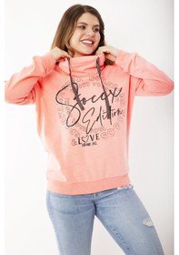 Resim Kadın Büyük Beden Fosfor Dik Yakalı İçi Şardonlu Sweatshirt 65n37211-fosfor Çok Renkli 