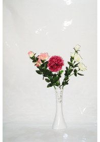 Resim 40 Cm Beyaz Delikli Vazo Ortanca ve Güller 