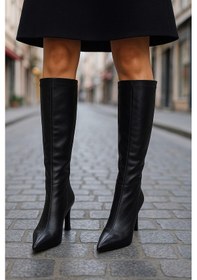 Resim Diz Altı Streç Kadın Topuklu Çizme Siyah 