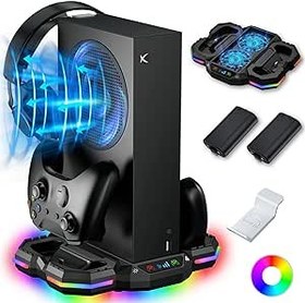 Resim RGB soğutma standı, şarj istasyonlu, Xbox Series S, ZAONOOL çift kontrol cihazı, 2 x şarj edilebilir pil, kulaklık kancası ve USB 3.1 bağlantısı 