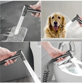 Resim Jokmae Gri Paslanmaz Çelik Duş Seti 304 Kalite 78 İnç Esnek Hortumlu Çift Çıkışlı Vana Kolay Kurulum Su Ekonomisi 