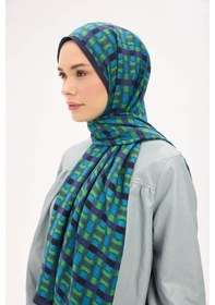 Resim Silk Home Urban Hours Blok Desen Koyu Indigo Mayda Şal 190x70 Çok Renkli 