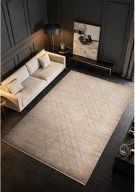 Resim Art At002s Sarı Geometrik Desen Modern Halı Triko Akrilik Viskon Boyama Yüksek Sıklık Ipek Serisi-759 Sarı 