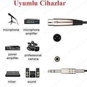 Resim Xlr 3-Pin Dişi 6.35MM Stereo Fiş Korumalı Mikrofon Ses Kablosu-1.8metre 