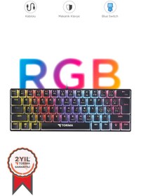 Resim Torima TK-04 Siyah Mekanik Rgb Işıklı Kablolu Q Klavye 