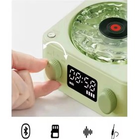 Resim Waves Nostalji Plak Görünümlü Bluetooth Hoparlör 3D Ses Dalgası Retro Müzik Plak Yeşil 