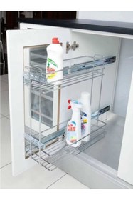 Resim ARON 10cm Yandan Teleskopik Raylı Tezgah Altı Şişelik - Yağdanlık - Deterjanlık (en 10cm) 