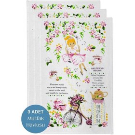 Resim 3lü Paket Baskılı Beyaz Mutfak Havlusu Modeli Mother And Daughter 